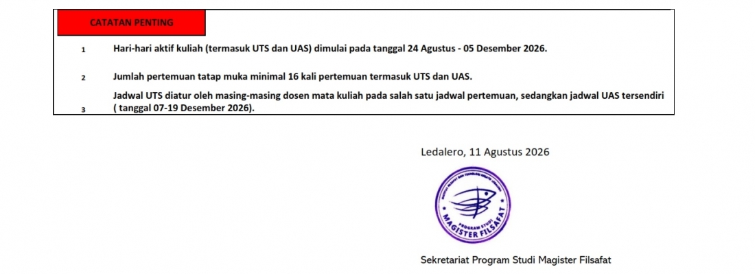 ROSTER KULIAH SEMESTER GANJIL T. A. 2026 2027 PRODI MAGISTER FILSAFAT IFTK LEDALERO 005