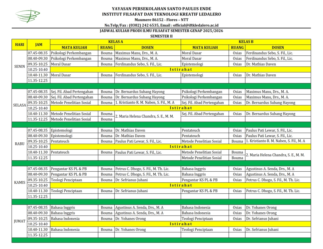 Jadwal Kuliah Prodi Ilmu Filsafat 25 26 Genap 001