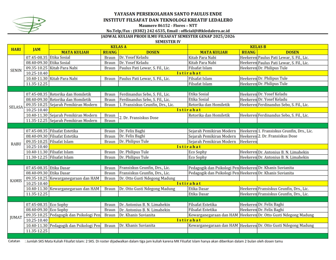 Jadwal Kuliah Prodi Ilmu Filsafat 25 26 Genap 002