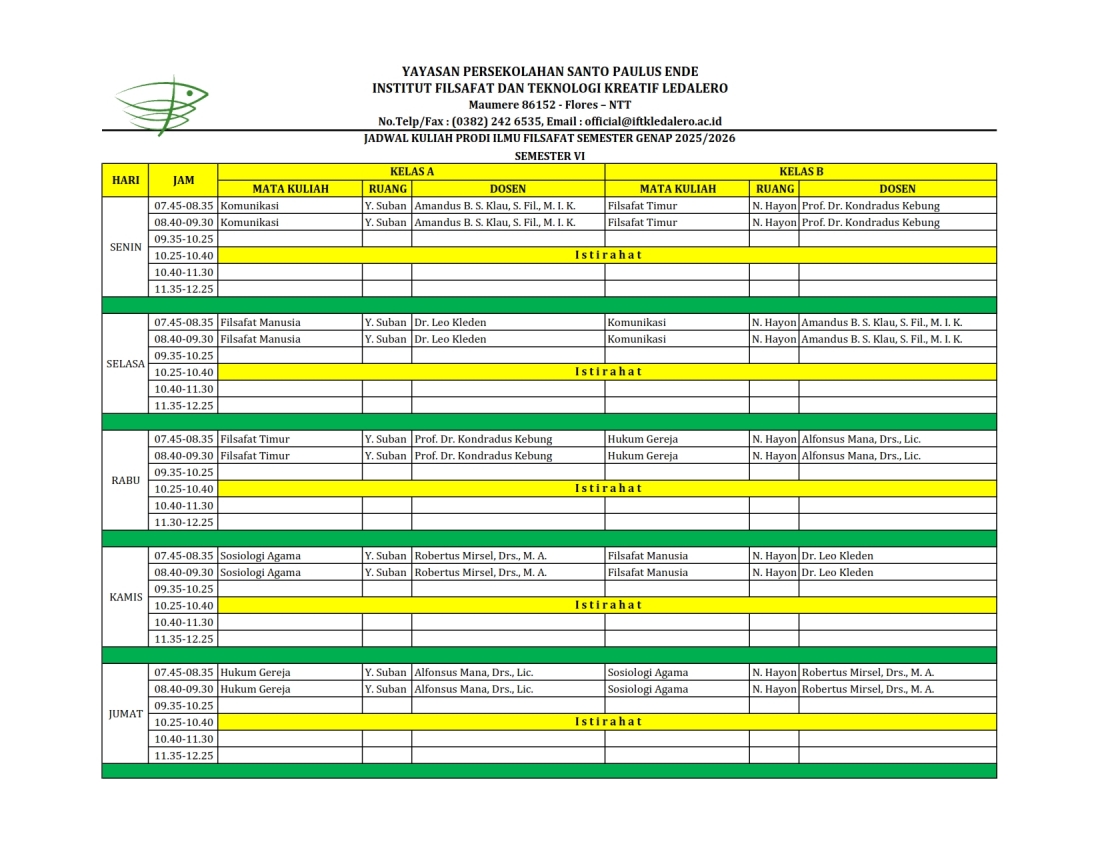 Jadwal Kuliah Prodi Ilmu Filsafat 25 26 Genap 003