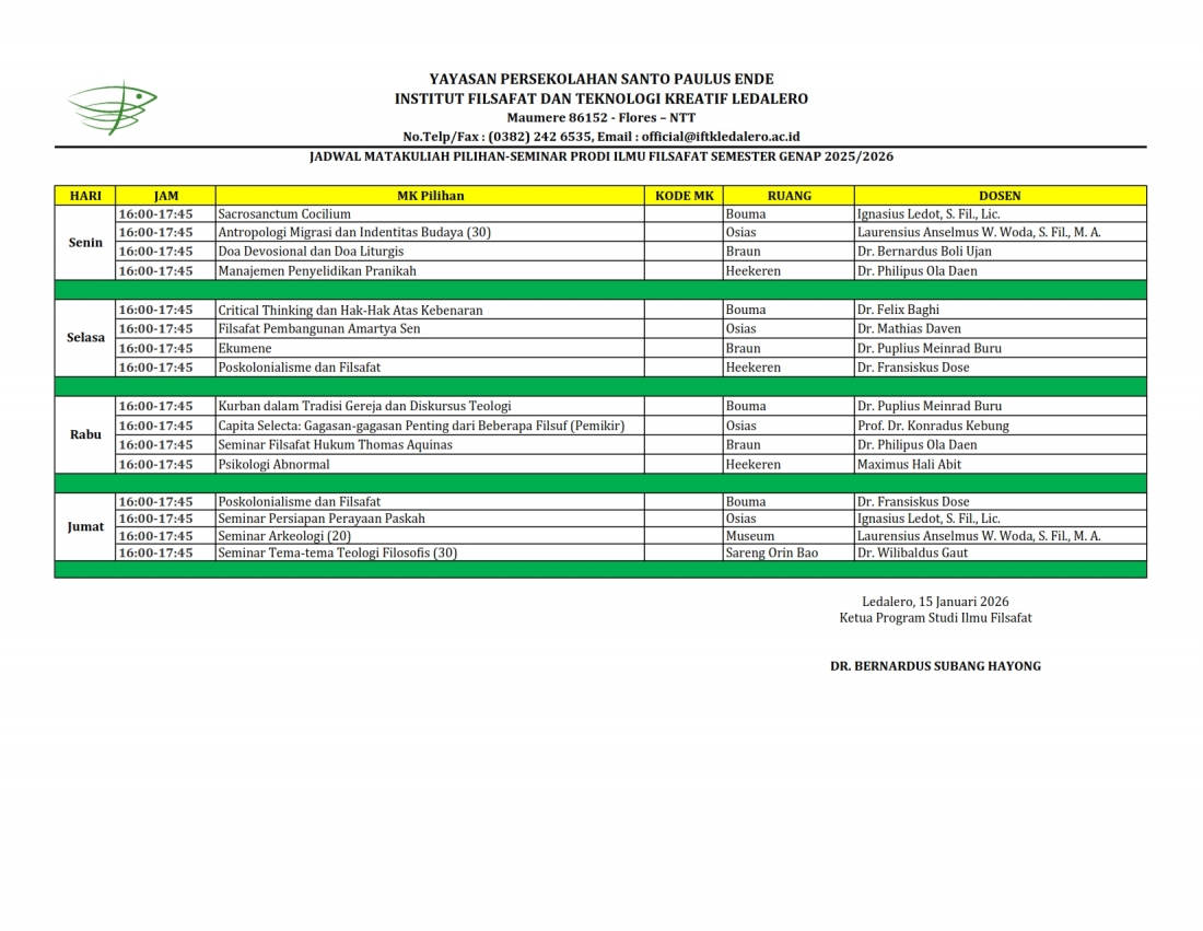 Jadwal Kuliah Prodi Ilmu Filsafat 25 26 Genap 005